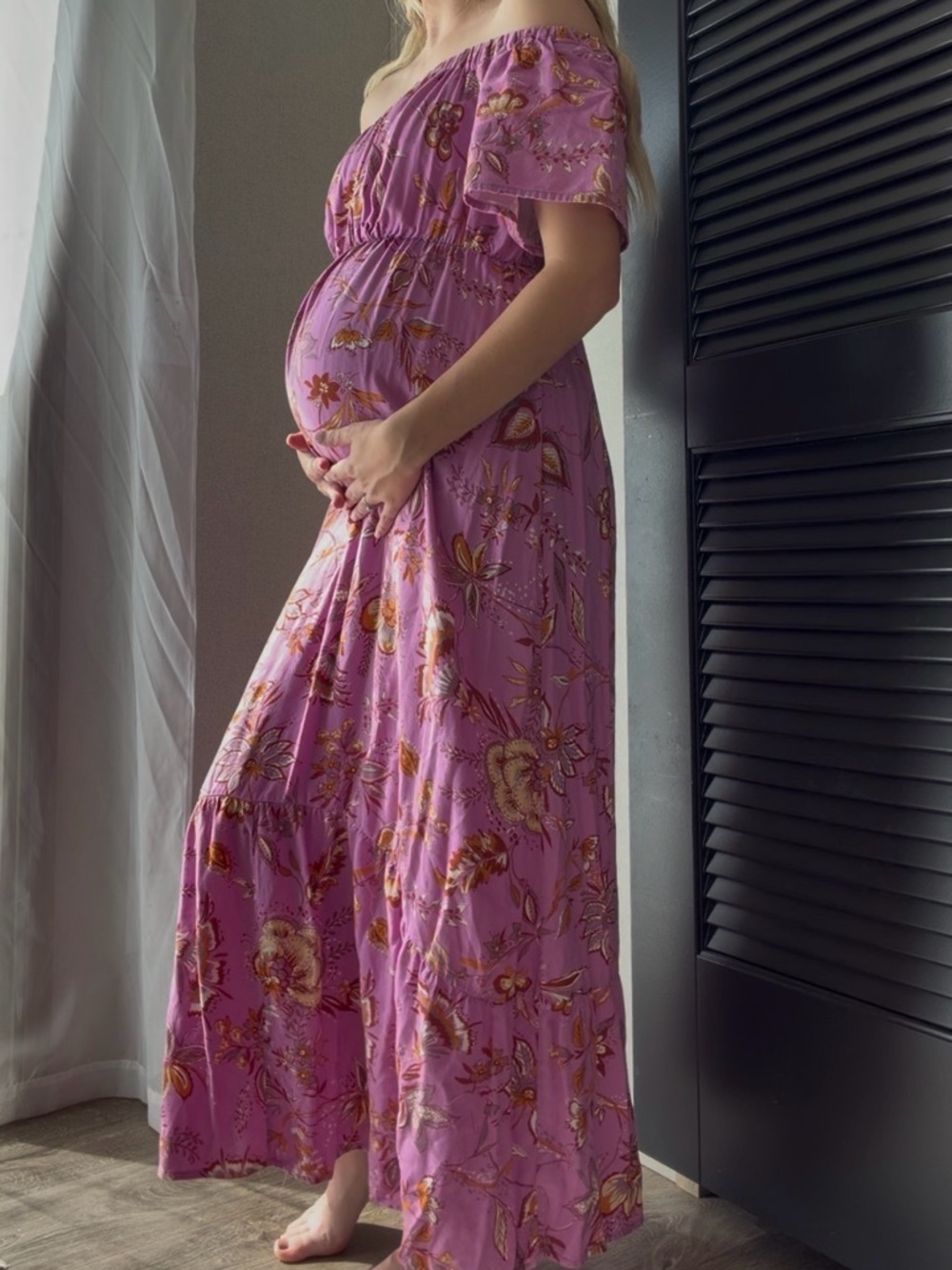 Isabel Maternity by Ingrid & Isabel Pink Floral Off-Shoulder Maxi Dress
